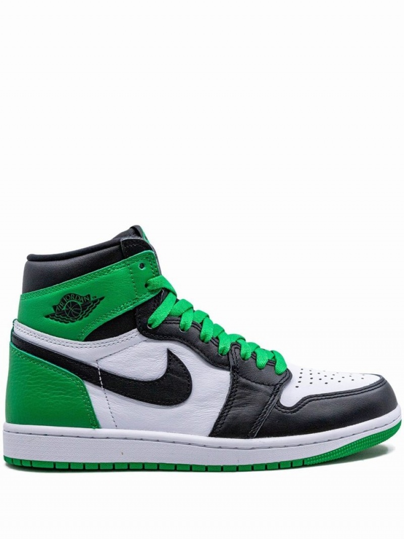 White / Black / Green Men\'s Nike High Air Jordan 1 | JXWYNI-026