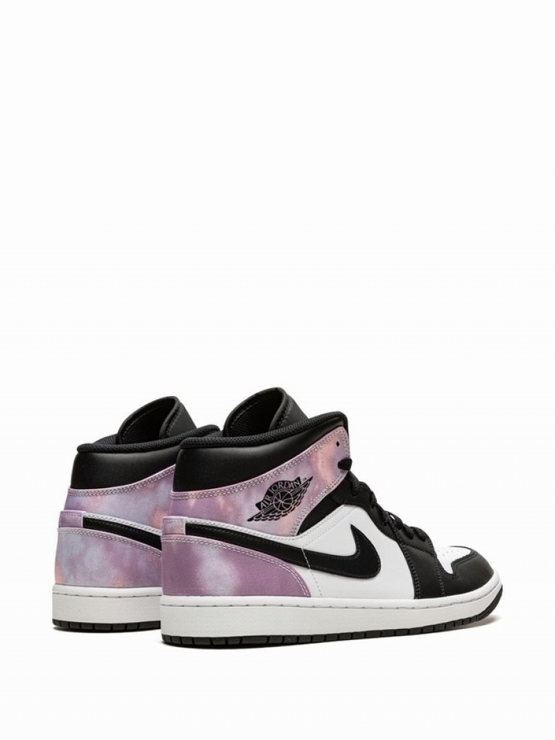 White / Black / Pink Men's Nike Mid SE Tie-Dye Air Jordan 1 | YRPLCN-596