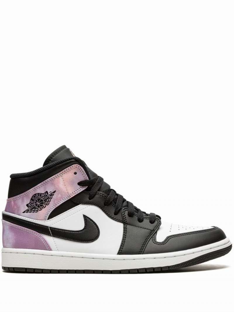 White / Black / Pink Men\'s Nike Mid SE Tie-Dye Air Jordan 1 | YRPLCN-596