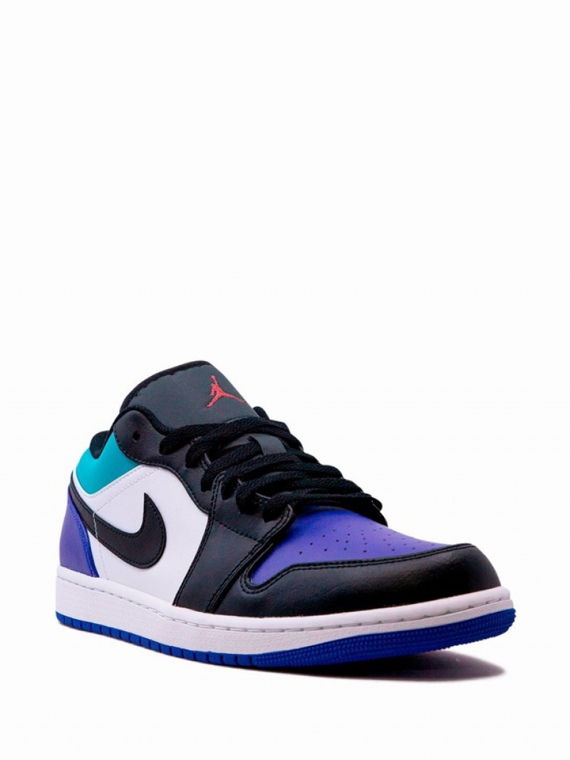 White / Black / Purple Men's Nike Low Aqua Air Jordan 1 | EBAUWD-301