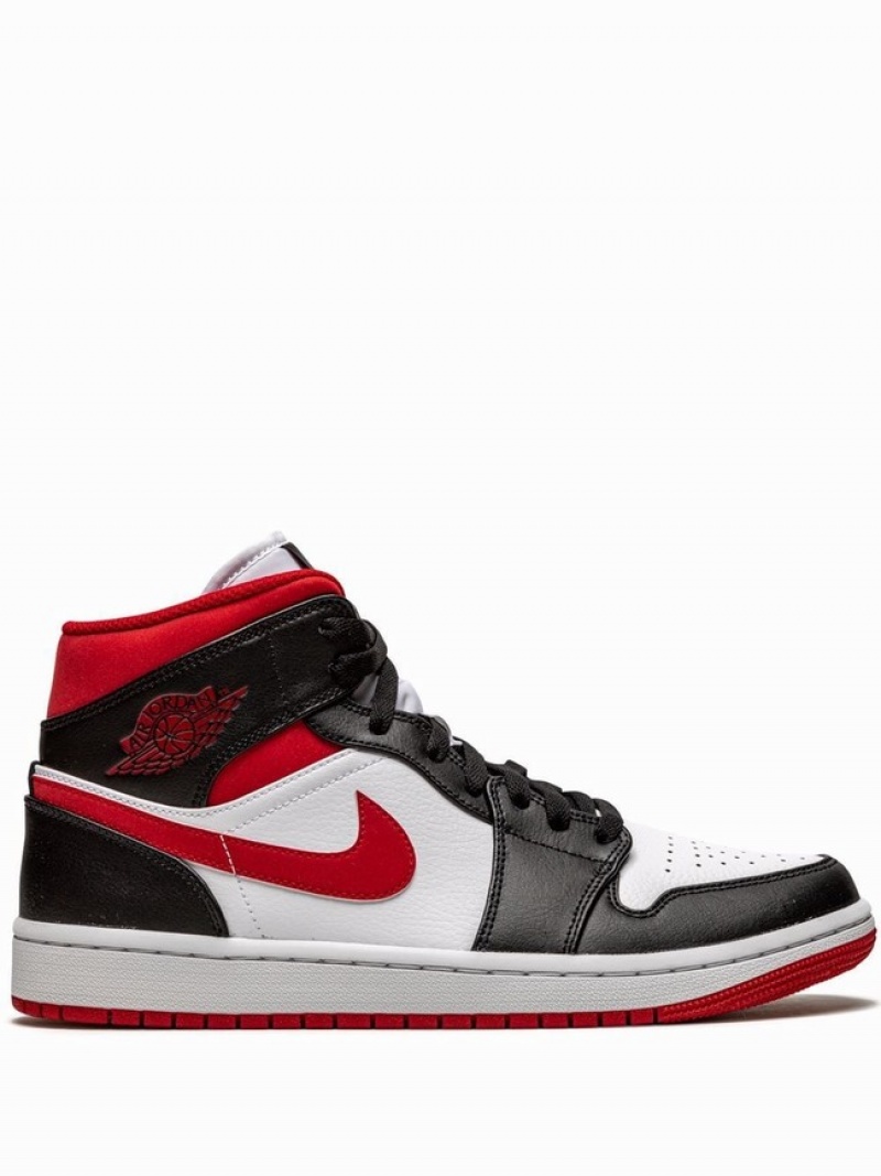 White / Black / Red Men\'s Nike Mid Air Jordan 1 | XKOGAV-167