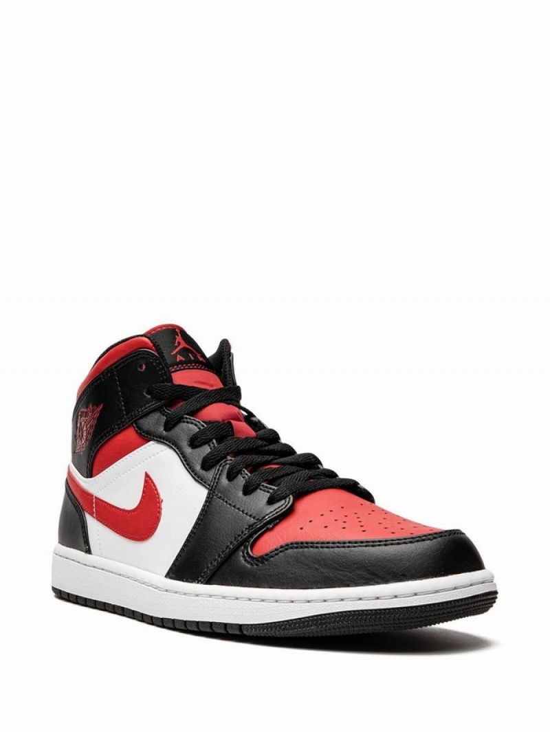 White / Black / Red Women's Nike Mid Bred Toe Air Jordan 1 | LTOKVR-697