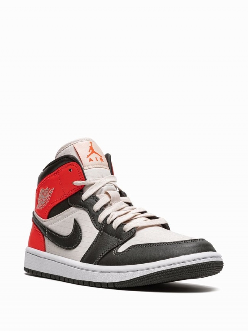 White / Black / Red Women's Nike Mid SE Newsprint Air Jordan 1 | GFSHTR-436