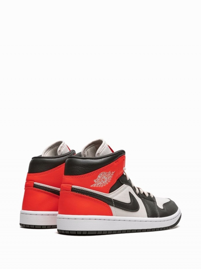 White / Black / Red Women's Nike Mid SE Newsprint Air Jordan 1 | GFSHTR-436