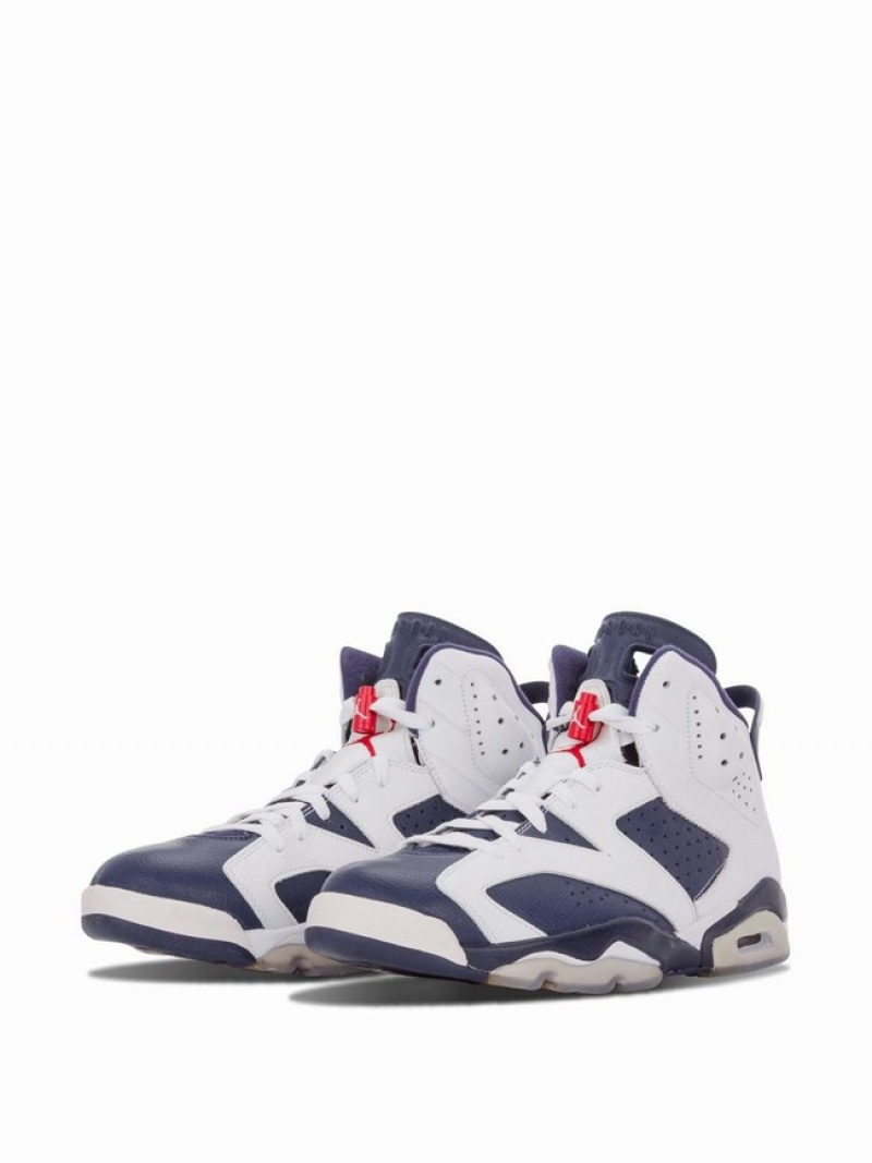 White / Blue Men's Nike Retro Olympic Air Jordan 6 | OPWDXJ-710