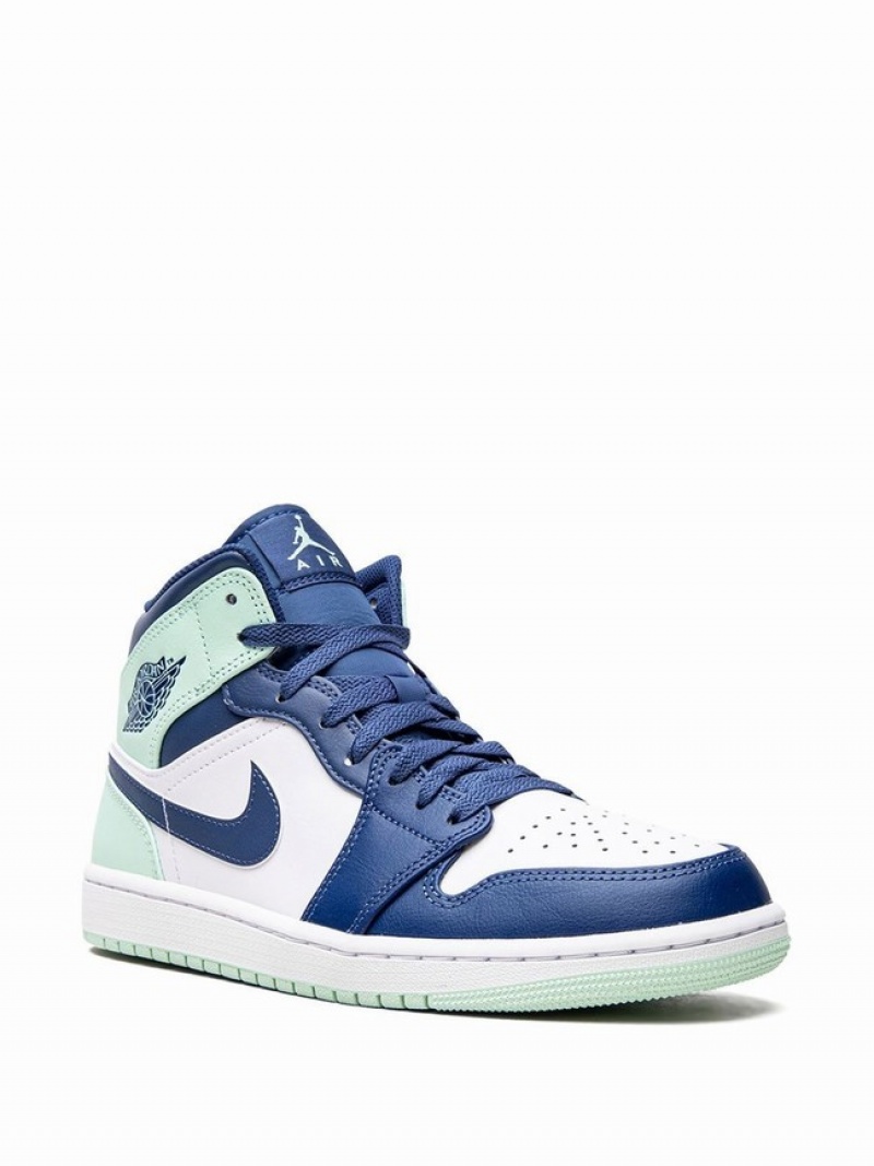 White / Blue / Green Men's Nike Mid Mint Air Jordan 1 | JFKMCA-159