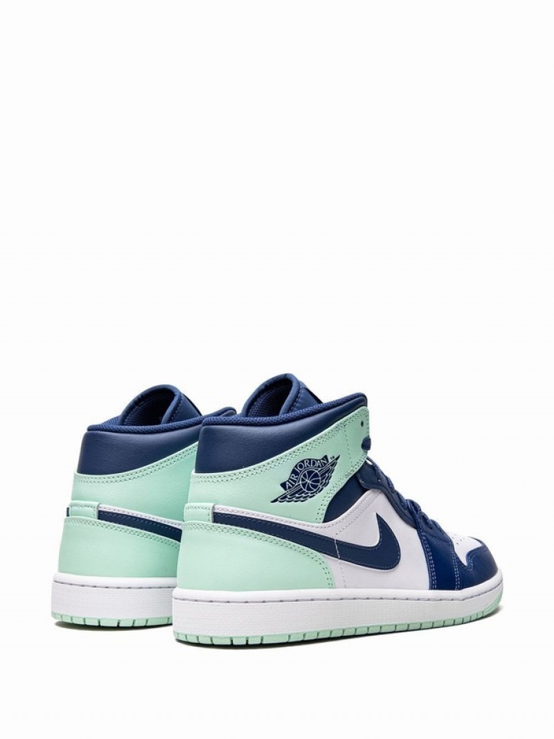 White / Blue / Green Men's Nike Mid Mint Air Jordan 1 | JFKMCA-159