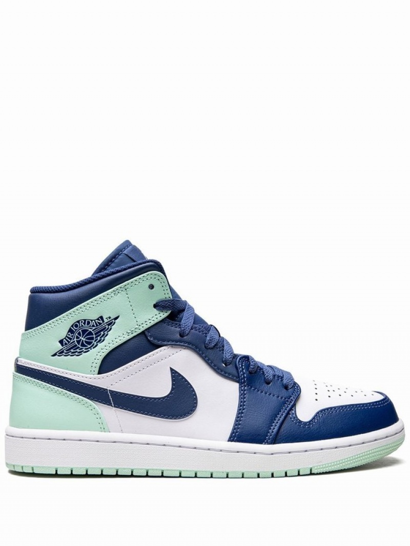 White / Blue / Green Men\'s Nike Mid Mint Air Jordan 1 | JFKMCA-159