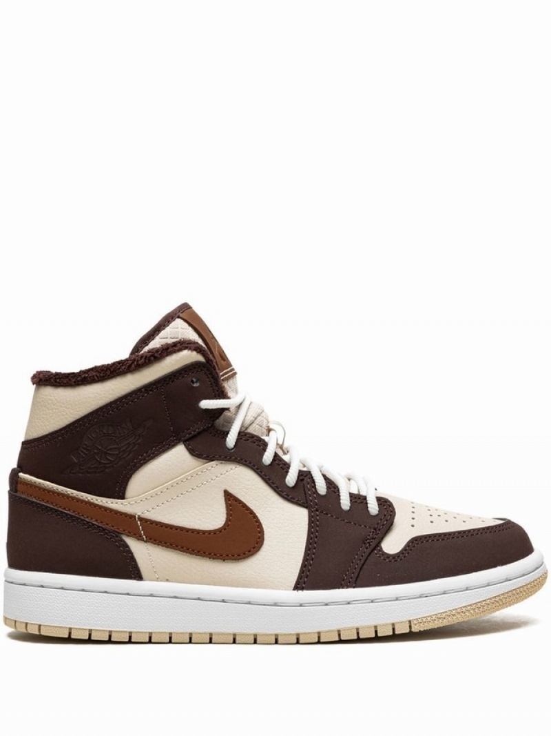 White / Brown Women\'s Nike Mid SE Air Jordan 1 | SVOPHC-314