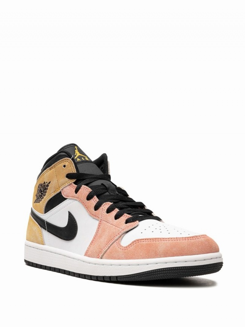 White / Brown / Pink Men's Nike Mid SE Flight Club Air Jordan 1 | VQJDCT-619