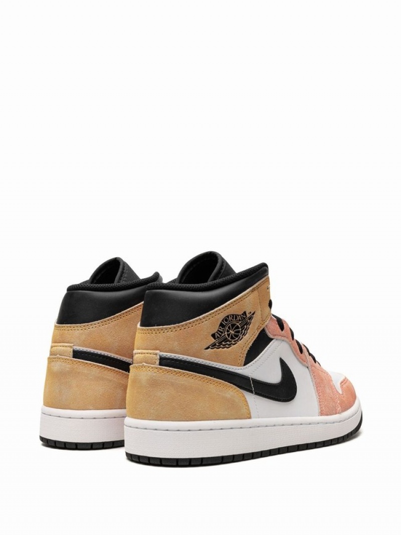 White / Brown / Pink Men's Nike Mid SE Flight Club Air Jordan 1 | VQJDCT-619