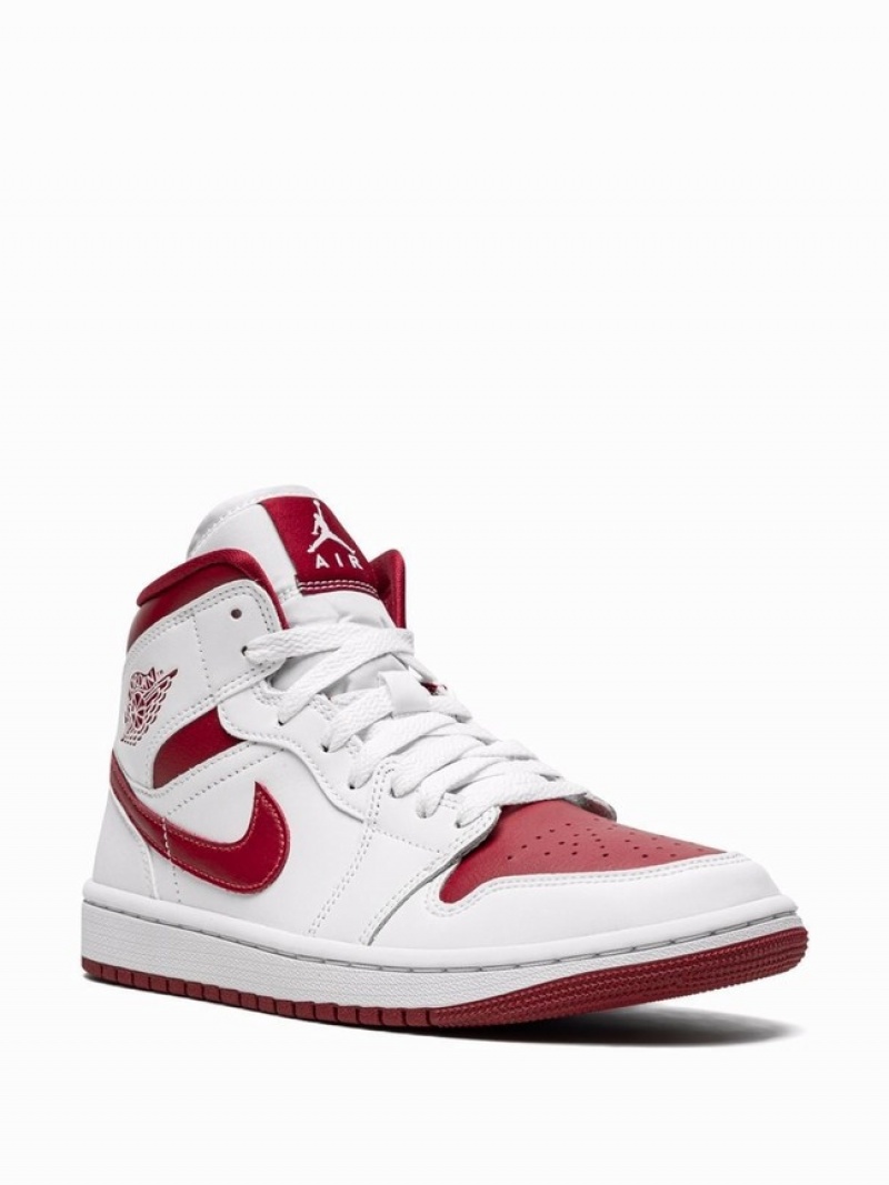 White / Burgundy / Red Women's Nike Mid Reverse Chicago Air Jordan 1 | SGIZBV-798