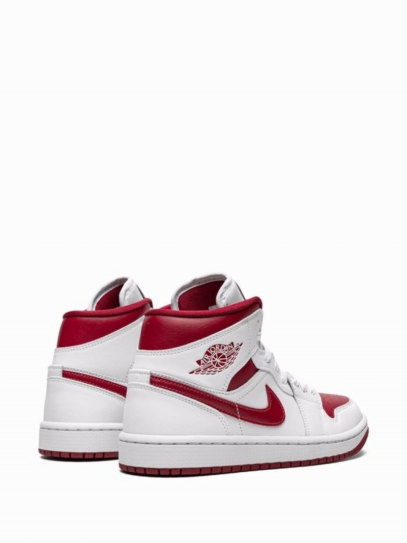 White / Burgundy / Red Women's Nike Mid Reverse Chicago Air Jordan 1 | SGIZBV-798