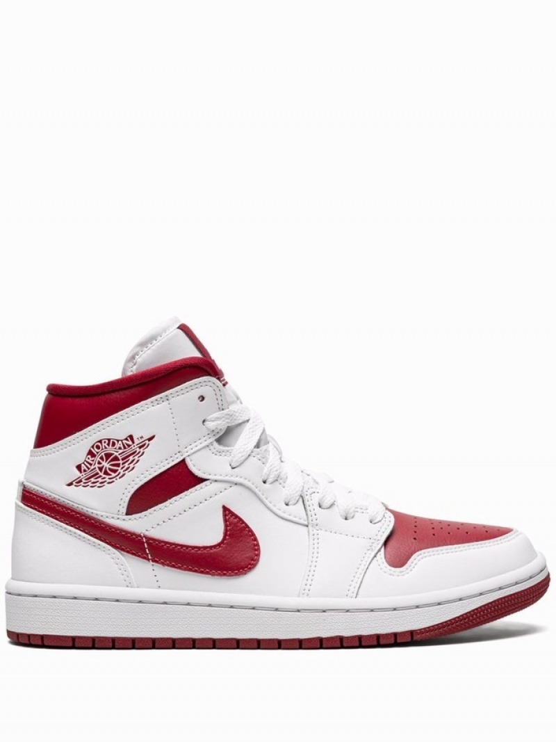 White / Burgundy / Red Women\'s Nike Mid Reverse Chicago Air Jordan 1 | SGIZBV-798