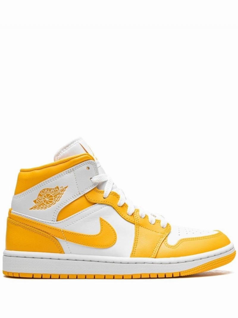 White / Gold Women\'s Nike Jordan 1 Mid White/University Gold Air Jordan 1 | SFNDAE-195