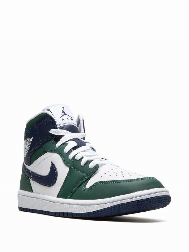 White / Green Women's Nike Mid SE High Top Air Jordan 1 | YCAQZM-396