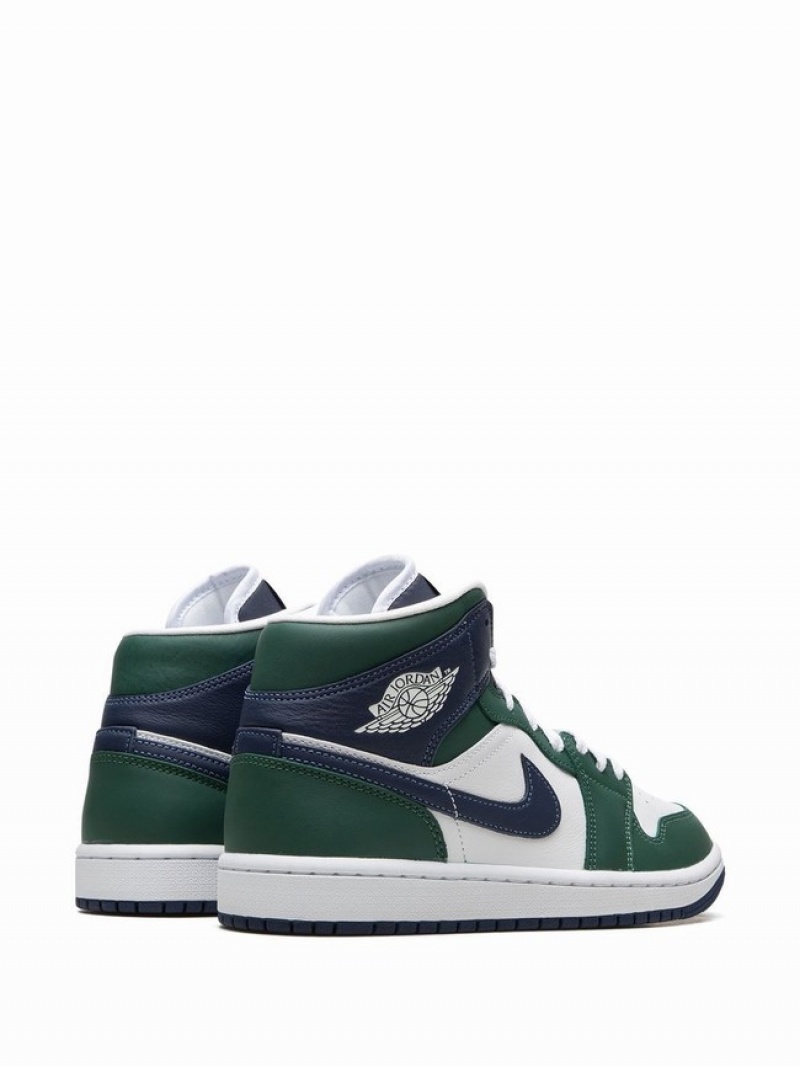 White / Green Women's Nike Mid SE High Top Air Jordan 1 | YCAQZM-396