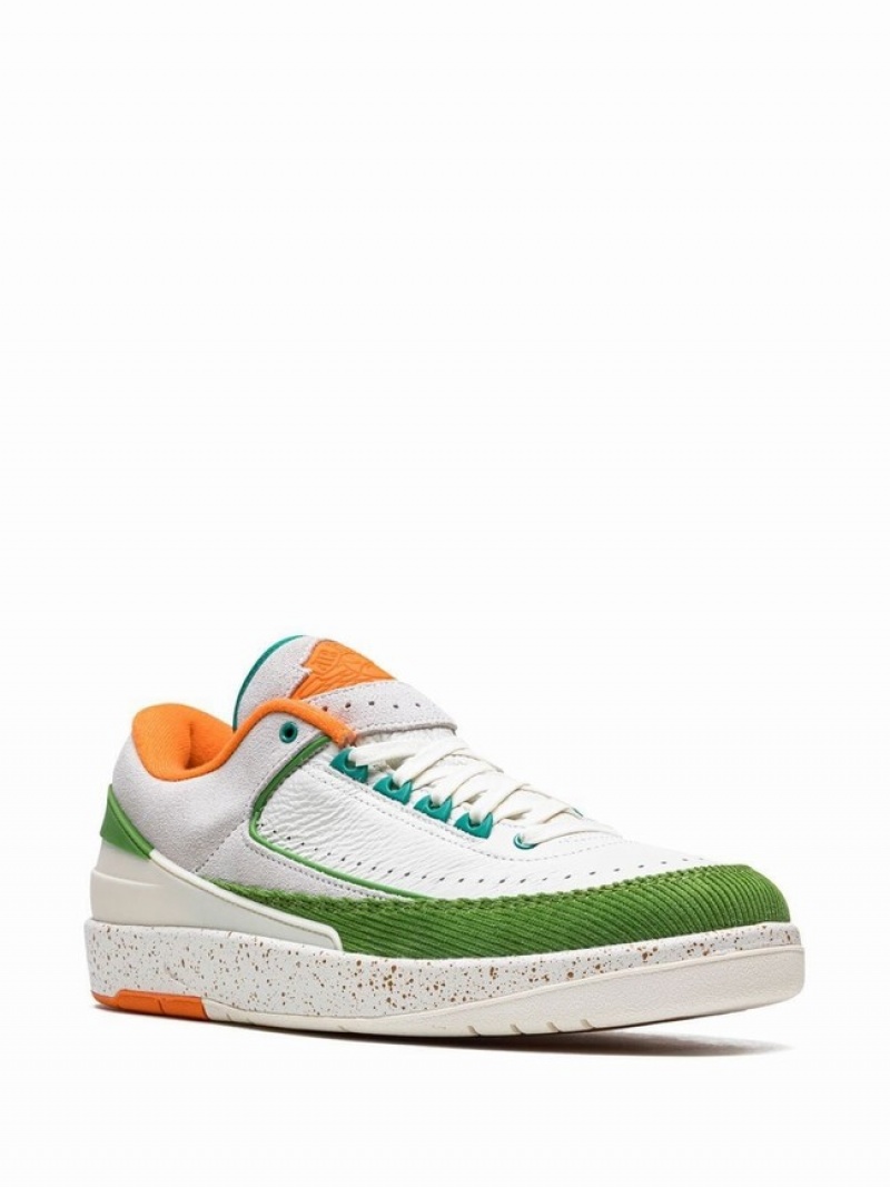 White / Green / Orange / Light Grey Women's Nike Low Titan Air Jordan 2 | VNQBLE-840