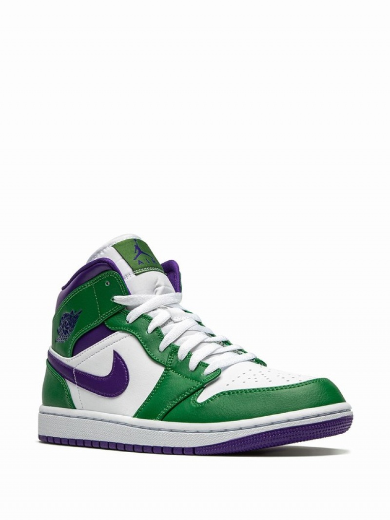 White / Green / Purple Men's Nike Mid Air Jordan 1 | EDRPZX-901