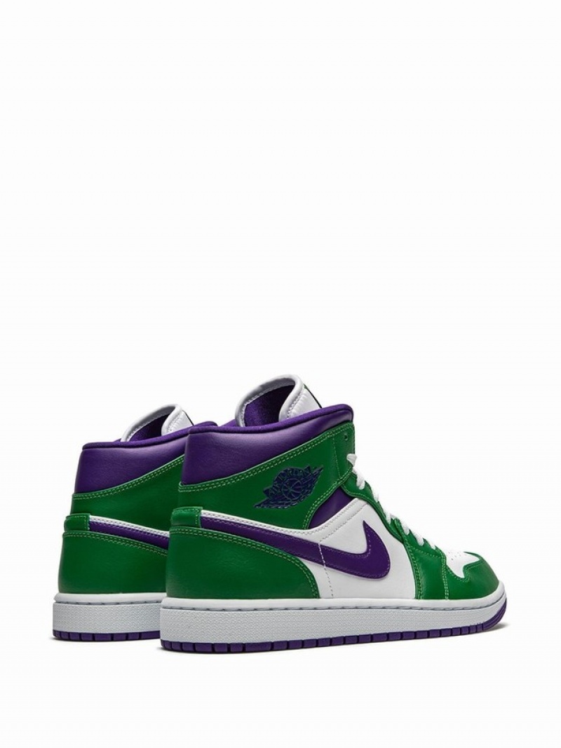 White / Green / Purple Men's Nike Mid Air Jordan 1 | EDRPZX-901