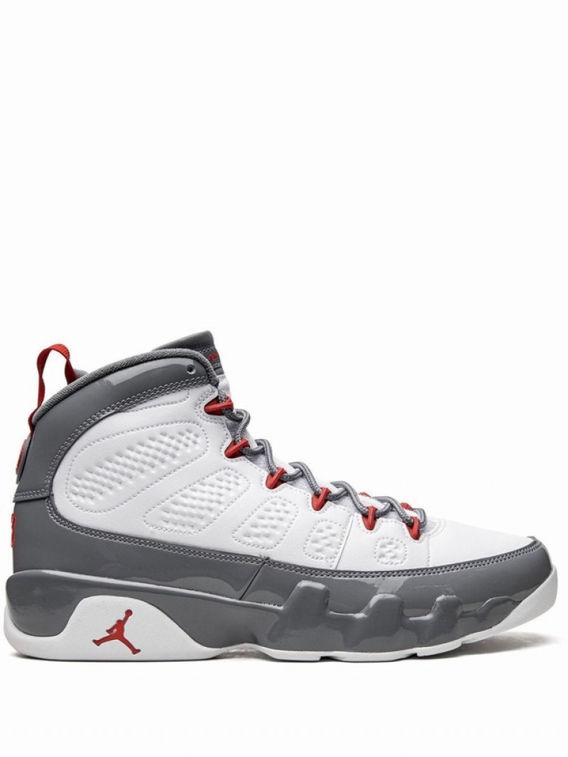 White / Grey Men\'s Nike Fire Air Jordan 9 | VGXAZP-607