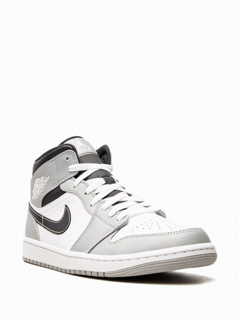 White / Grey Men's Nike Mid Light Smoke 2.0 Air Jordan 1 | NMLICX-365