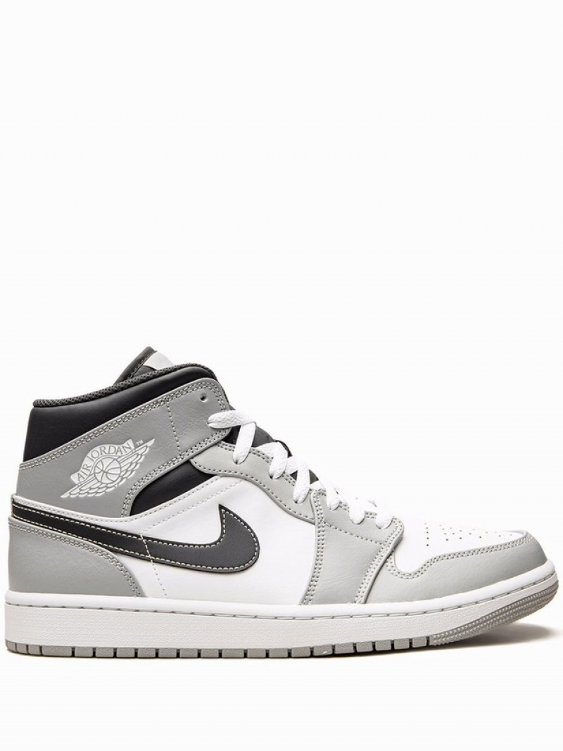 White / Grey Men\'s Nike Mid Light Smoke 2.0 Air Jordan 1 | NMLICX-365