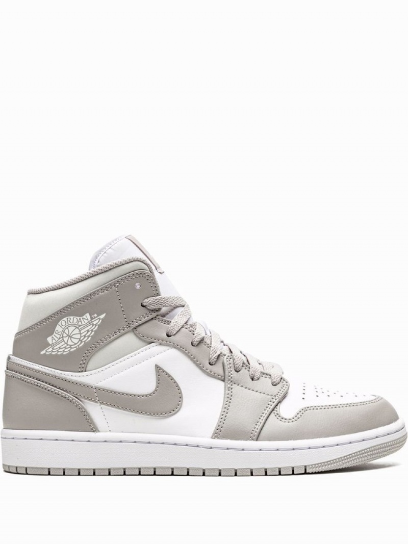 White / Grey Men\'s Nike Mid Linen Air Jordan 1 | GCWXQE-063