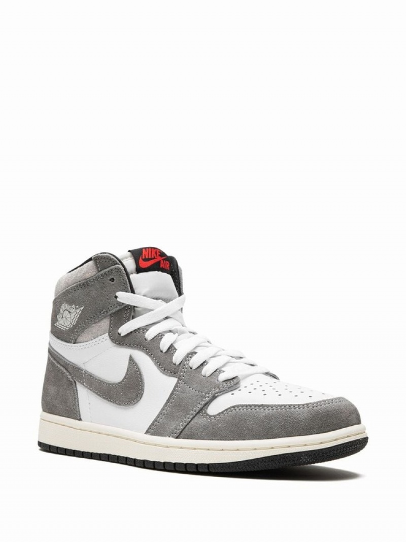 White / Grey Men's Nike Washed Air Jordan 1 | KCRGDY-780