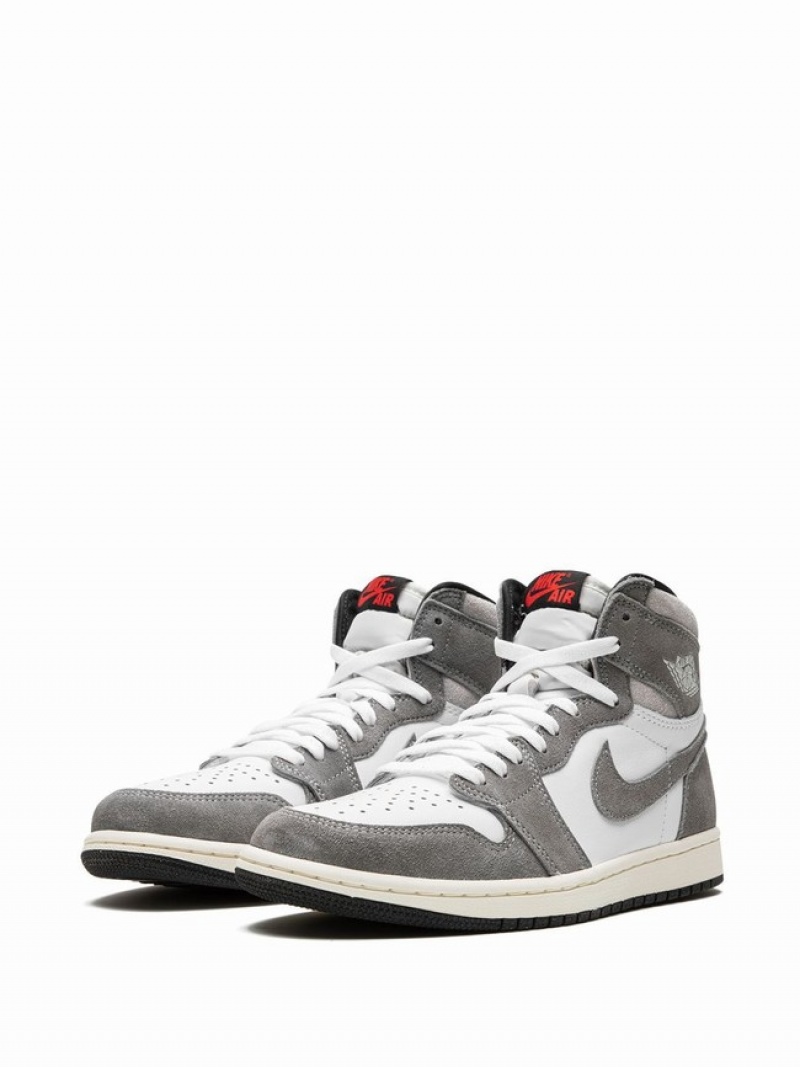 White / Grey Men's Nike Washed Air Jordan 1 | KCRGDY-780