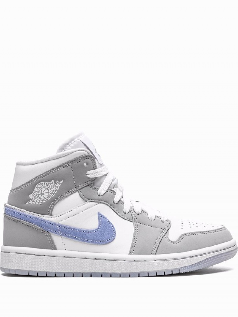 White / Grey Women\'s Nike Mid Air Jordan 1 | OYCUGB-790