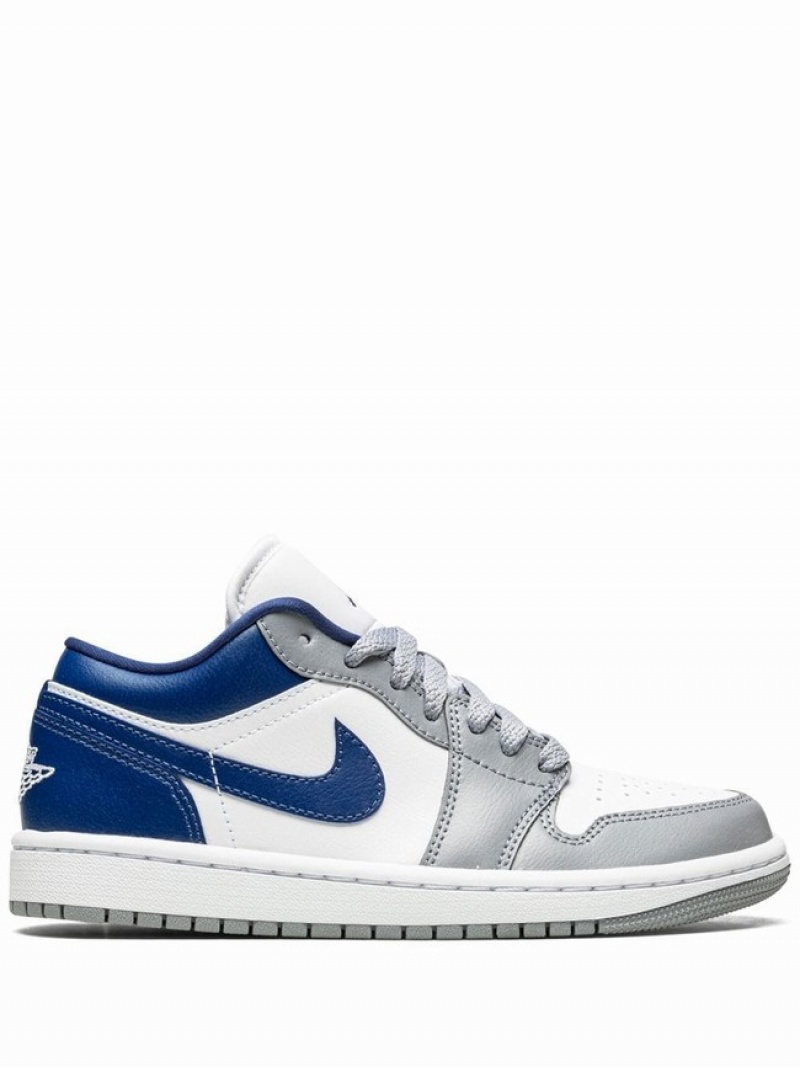 White / Grey / Royal / Blue Women\'s Nike Low Stealth/French Air Jordan 1 | VALHTJ-387