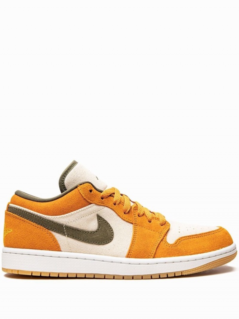 White / Olive / Green / Deep Yellow Women\'s Nike Low SE Light Curry Air Jordan 1 | RPUJNT-170