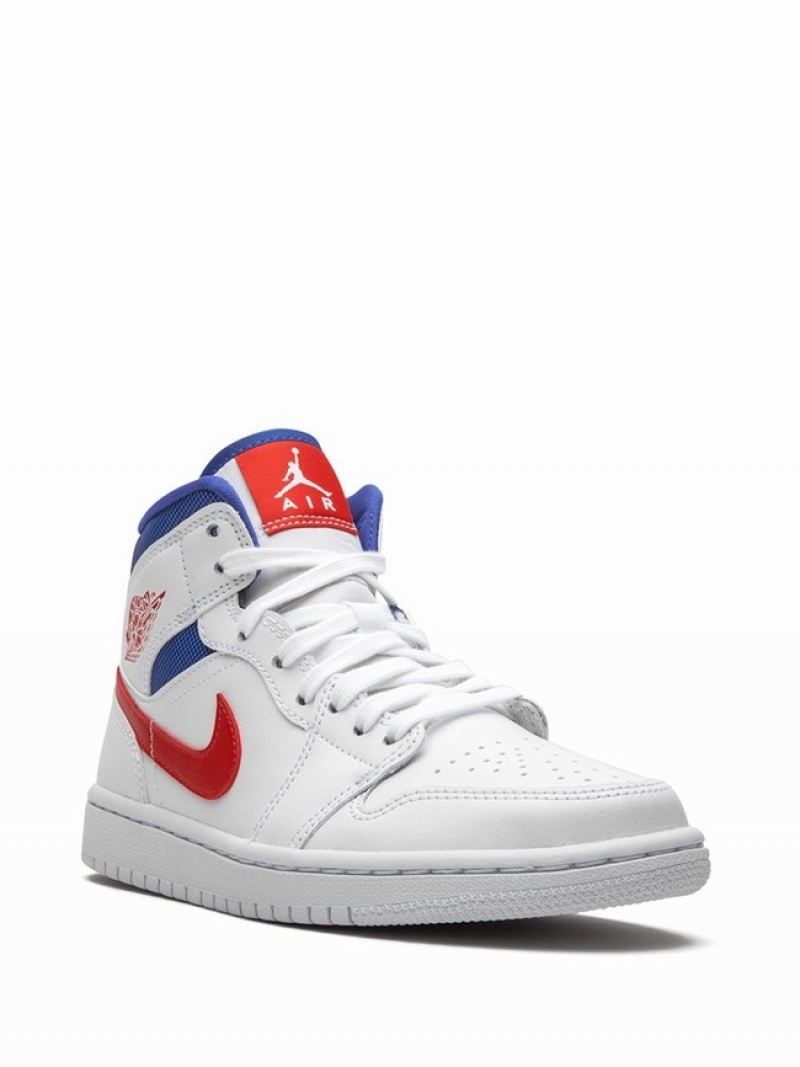 White / Red / Blue Women's Nike Mid USA Air Jordan 1 | MLSFZA-183