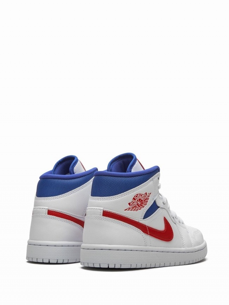 White / Red / Blue Women's Nike Mid USA Air Jordan 1 | MLSFZA-183