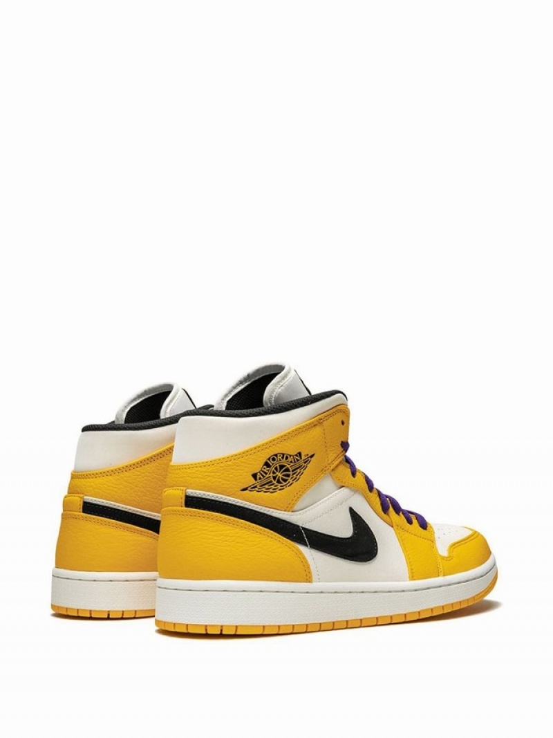 White / Yellow Men's Nike Mid SE Lakers Air Jordan 1 | EMOGLN-274